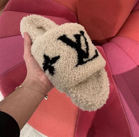 fur louis vuitton slippers|Louis Vuitton shearling slippers.